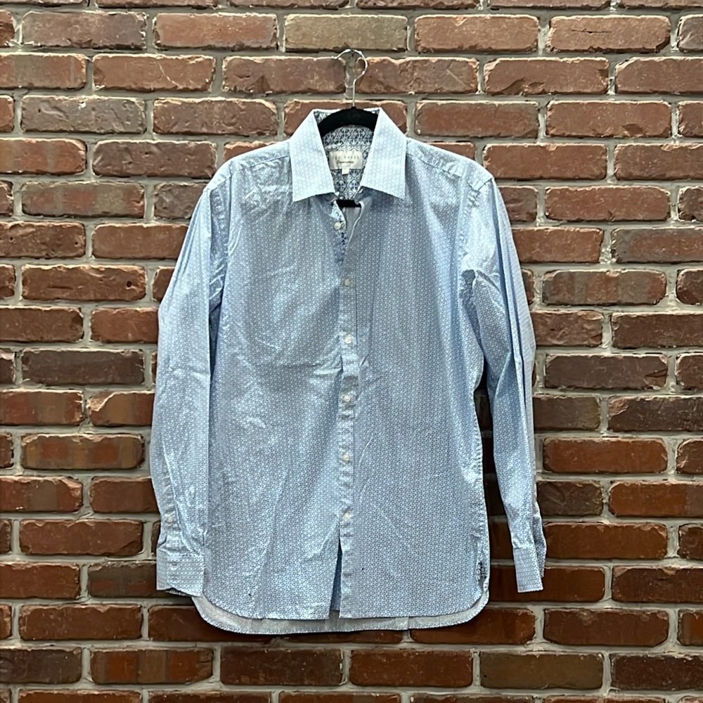 Blue patterned long sleeve button down